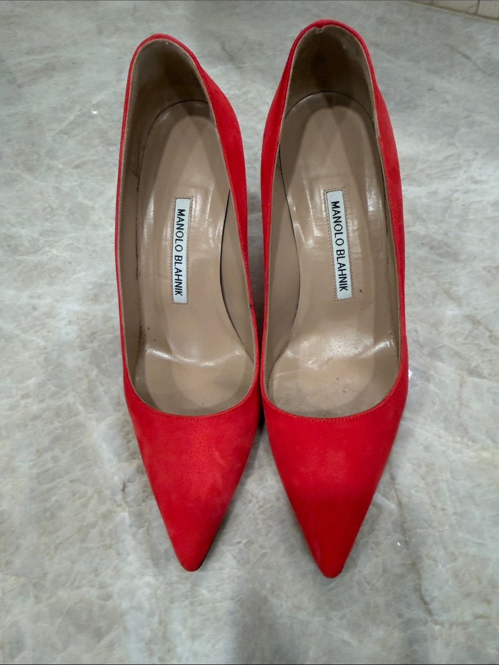 Manolo Blahnik watermelon colorPointed-Toe Suede Pumps. Great condition